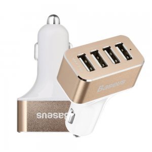 Автомобильное зарядное устройство Baseus Smart voyage 4 USB, 9.6 Amp, белое + золотистое
