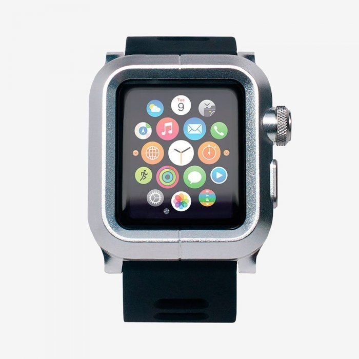 Чехол-ремешок для Apple Watch - LunaTik EPIK 2 серебристый поликарбонат + черный силиконовый ремешок Чехол-ремешок для Apple Watch - LunaTik EPIK 2 серебристый поликарбонат + черный силиконовый ремешок