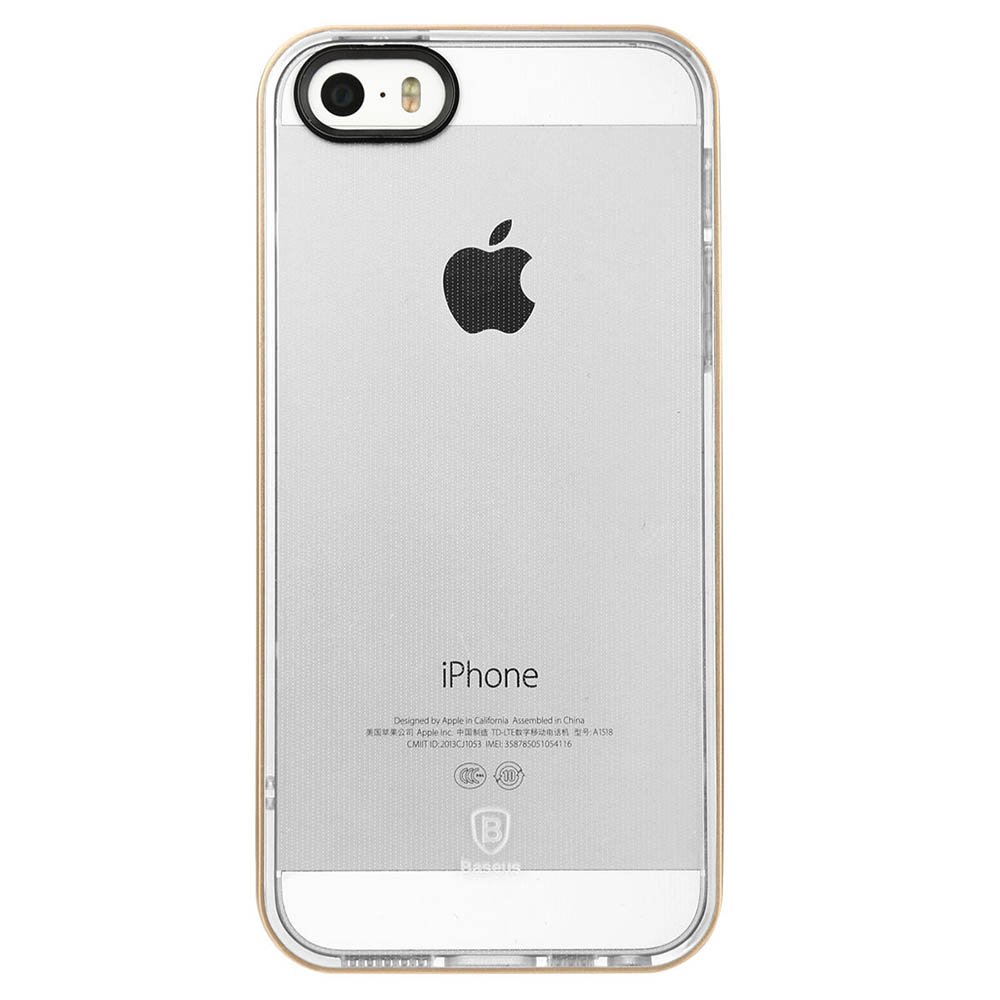 Силиконовый чехол Baseus Soft Feather прозрачный + золотой для iPhone 5/5S/SE