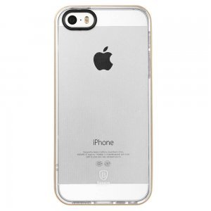 Силиконовый чехол Baseus Soft Feather прозрачный + золотой для iPhone 5/5S/SE