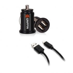Автомобільний зарядний пристрій Lightning - Griffin 2 USB, чорний