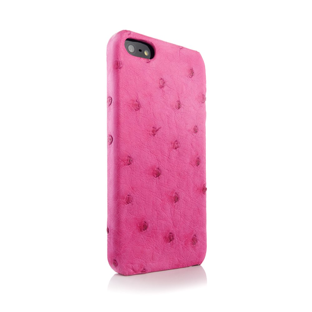 Чехол из натуральной кожи страуса I-Idea Animal Skins розовый для iPhone 5/5S/SE