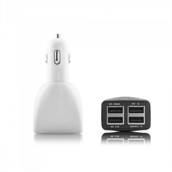 Автомобильное зарядное устройство универсальное, 4 USB, белое Автомобильное зарядное устройство универсальное, 4 USB, белое