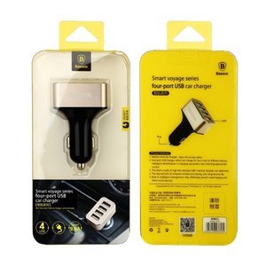 Автомобільний зарядний пристрій Baseus Smart voyage 4 USB, 9.6 Amp, чорний + золотистий