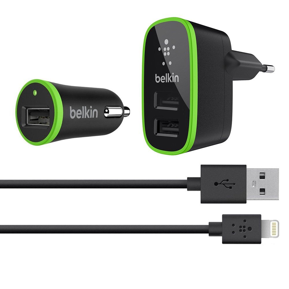 Комплект зарядных устройств Belkin USB Micro Charger KIT 220V+12V + кабель LIGHTNING 8 pin, черный
