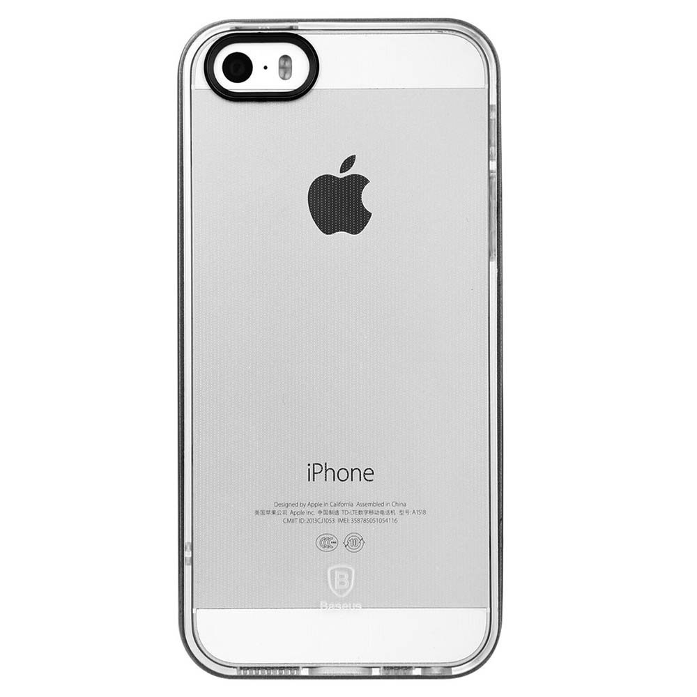 Силиконовый чехол Baseus Soft Feather прозрачный + черный для iPhone 5/5S/SE