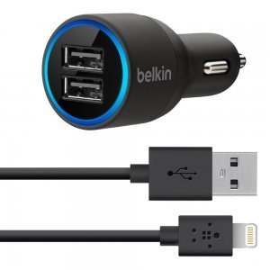 Автомобильное зарядное устройство Lightning - Belkin DUAL USB MicroCharger 12V черное