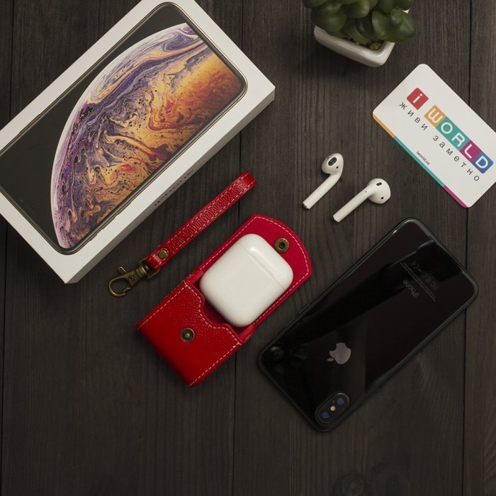 Кожаный чехол Coteetci красный для Apple AirPods Кожаный чехол Coteetci красный для Apple AirPods