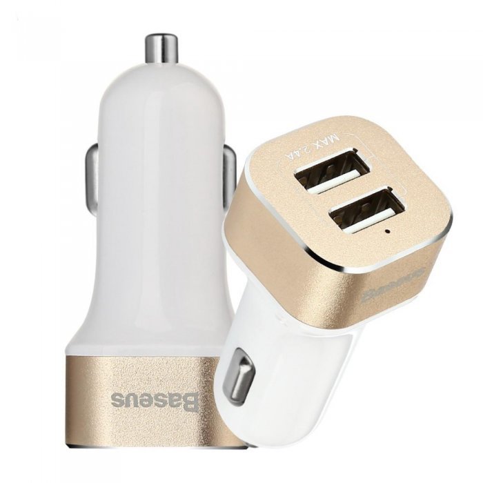 Автомобільний зарядний пристрій Baseus Smart voyage 2 USB, 2.4 Amp, золотистий + білий
