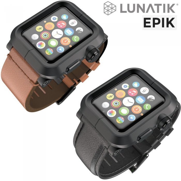 Чехол-ремешок для Apple Watch - LunaTik EPIK 2 черный поликарбонат + черный кожаный ремешок Чехол-ремешок для Apple Watch - LunaTik EPIK 2 черный поликарбонат + черный кожаный ремешок