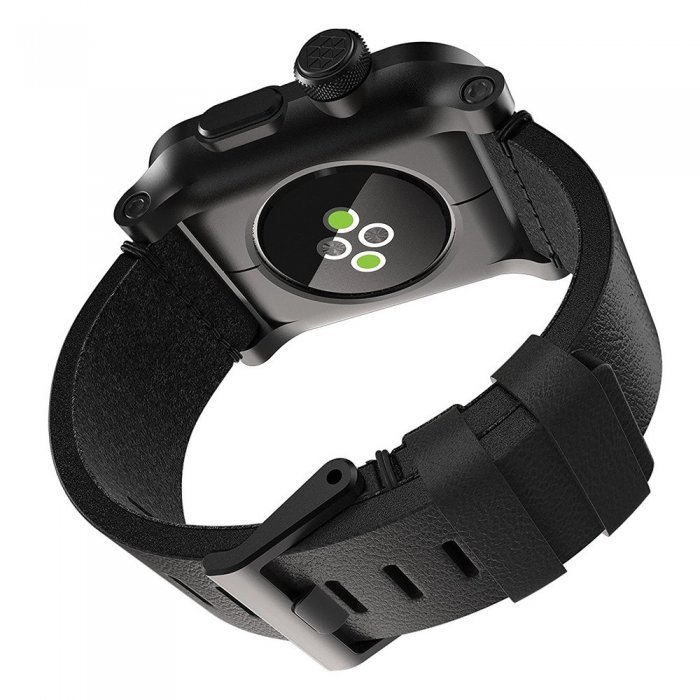 Чехол-ремешок для Apple Watch - LunaTik EPIK 2 черный поликарбонат + черный кожаный ремешок Чехол-ремешок для Apple Watch - LunaTik EPIK 2 черный поликарбонат + черный кожаный ремешок