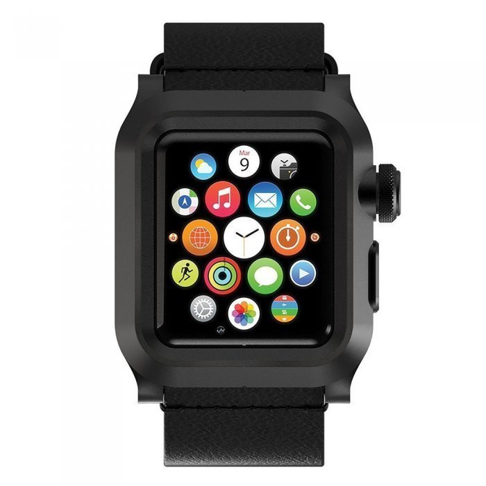 Чехол-ремешок для Apple Watch - LunaTik EPIK 2 черный поликарбонат + черный кожаный ремешок Чехол-ремешок для Apple Watch - LunaTik EPIK 2 черный поликарбонат + черный кожаный ремешок