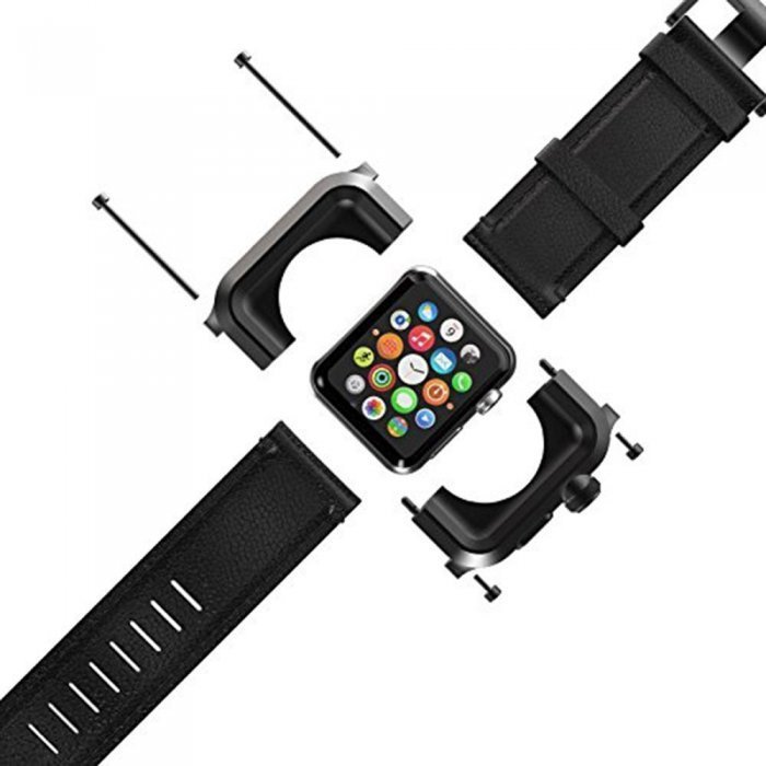 Чехол-ремешок для Apple Watch - LunaTik EPIK 2 черный поликарбонат + черный кожаный ремешок Чехол-ремешок для Apple Watch - LunaTik EPIK 2 черный поликарбонат + черный кожаный ремешок