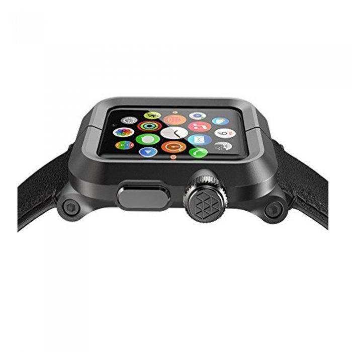Чехол-ремешок для Apple Watch - LunaTik EPIK 2 черный поликарбонат + черный кожаный ремешок Чехол-ремешок для Apple Watch - LunaTik EPIK 2 черный поликарбонат + черный кожаный ремешок
