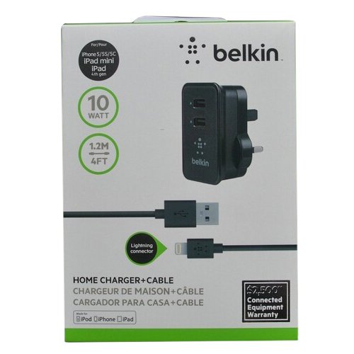 Зарядний пристрій Belkin Dual USB Home Charger 220V + LIGHTNING кабель чорний Зарядний пристрій Belkin Dual USB Home Charger 220V + LIGHTNING кабель чорний
