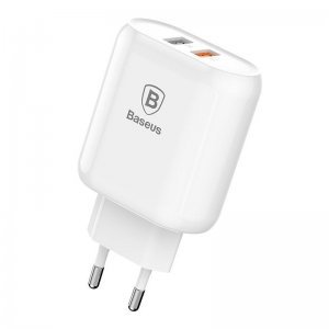 Мережевий зарядний пристрій Baseus Bojure 2-USB, QC, 23W білий