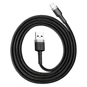 Lightning кабель Baseus Cafule, 1м, 2.4A, сірий + чорний