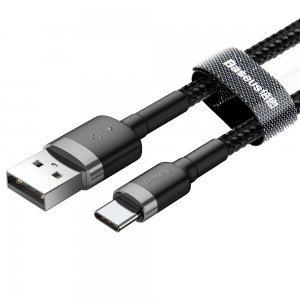 Кабель Baseus Cafule USB to Type-C 3A 1M сірий+чорний (CATKLF-BG1)