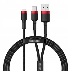 Кабель Baseus Cafule USB+Type-C 2-in-1 PD Cable 1.2m черный + красный