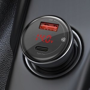 Автомобильное зарядное устройство Baseus Digital Display PPS Dual Quick Charger 45W (+Type-C на Type-C 3A 1m кабель) черное