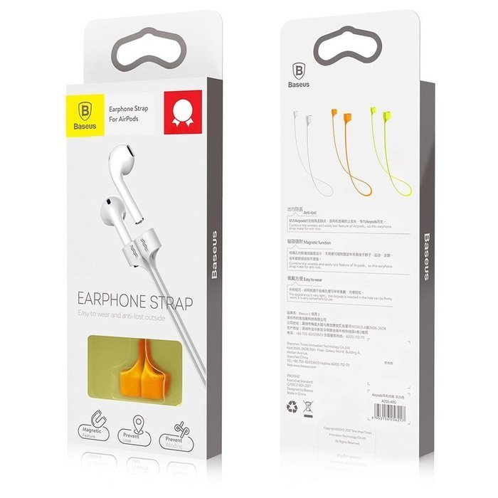 Шнур-фиксатор Baseus Strap оранжевый для наушников Apple AirPods