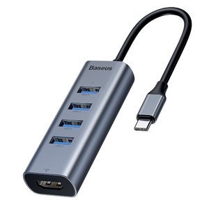 Переходник Baseus Enjoy series Type-C to USB3.0*4+HDMI HD Intelligent HUB серый
