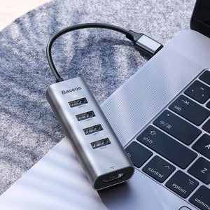 Переходник Baseus Enjoy series Type-C to USB3.0*4+HDMI HD Intelligent HUB серый