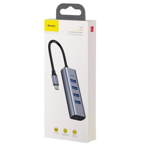 Переходник Baseus Enjoy series Type-C to USB3.0*4+HDMI HD Intelligent HUB серый