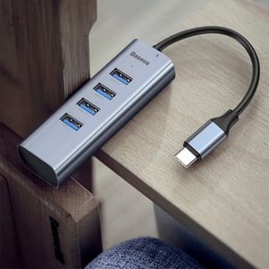 Переходник Baseus Enjoy series Type-C to USB 3.0 * 4 + PD HUB серый