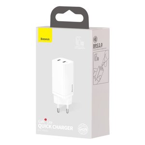 Сетевое зарядное устройство Baseus GaN2 Lite Quick Charger C+C 65W (CCGAN2L-E02) белое