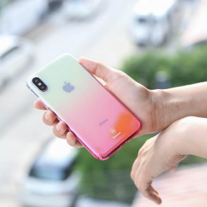 Полупрозрачный чехол Baseus Glaze розовый для iPhone X/XS