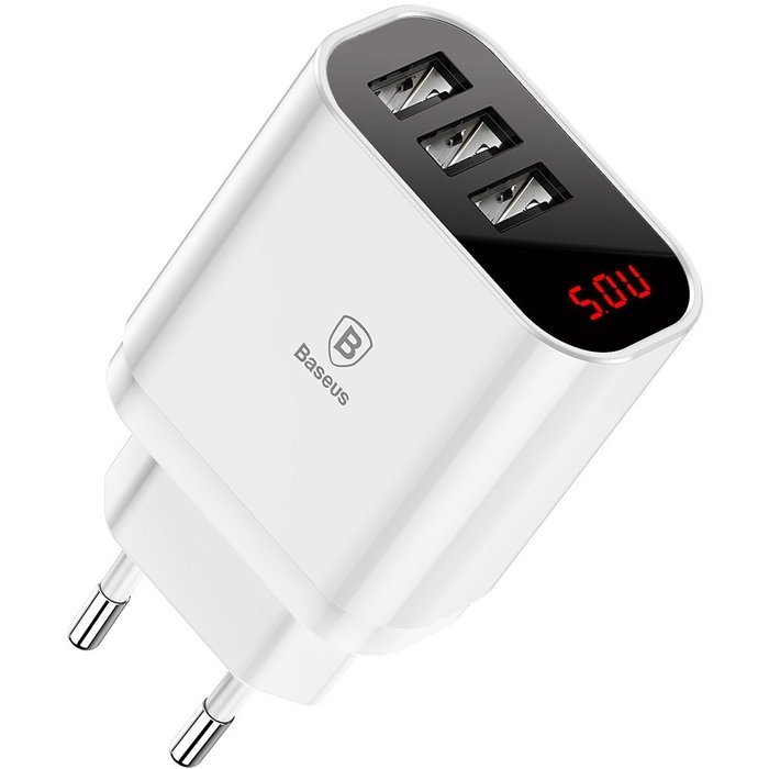 Сетевое зарядное устройство Baseus Mirror Lake Intelligent Digital Display 3USB Travel Charger 3.4A белый Сетевое зарядное устройство Baseus Mirror Lake Intelligent Digital Display 3USB Travel Charger 3.4A белый