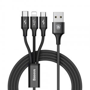 Кабель Baseus Rapid Series 3-in-1 Cable Micro-USB + Lightning +Type-C, 3A, 1.2M черный