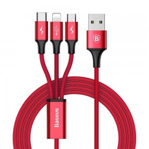 Кабель Baseus Rapid Series 3-in-1 Cable Micro-USB + Lightning +Type-C, 3A, 1.2M красный