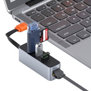 Хаб Baseus Steel Cannon Series USB A to USB3.0*3+RJ45 серый