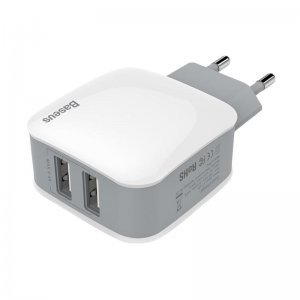 Сетевое зарядное устройство Baseus Letour 2 USB, 2.4 Amp, белое