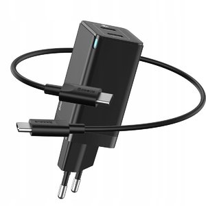 Мережевий ЗП Baseus GaN Mini Quick Charger U+U 45W чорний + кабель Type-C to Type-C 60W (20V/3A/1m) у комплекті (CCGAN-M01)