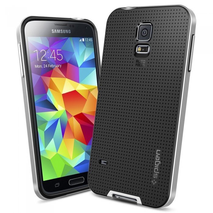 Чохол-накладка Samsung Galaxy S5 - SGP Neo Hybrid сріблястий + чорний