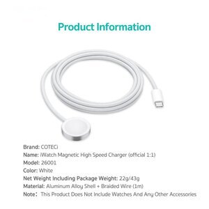 Зарядний кабель COTECi Magnetic High Speed Charger 1M (26001) для Apple Watch