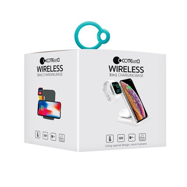 Беспроводное зарядное устройство COTEetCI WS-18 3-in-1 Wireless Charger белое Беспроводное зарядное устройство COTEetCI WS-18 3-in-1 Wireless Charger белое