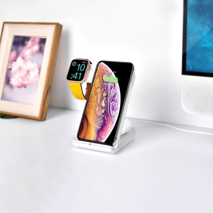Беспроводное зарядное устройство COTEetCI WS-18 3-in-1 Wireless Charger белое Беспроводное зарядное устройство COTEetCI WS-18 3-in-1 Wireless Charger белое