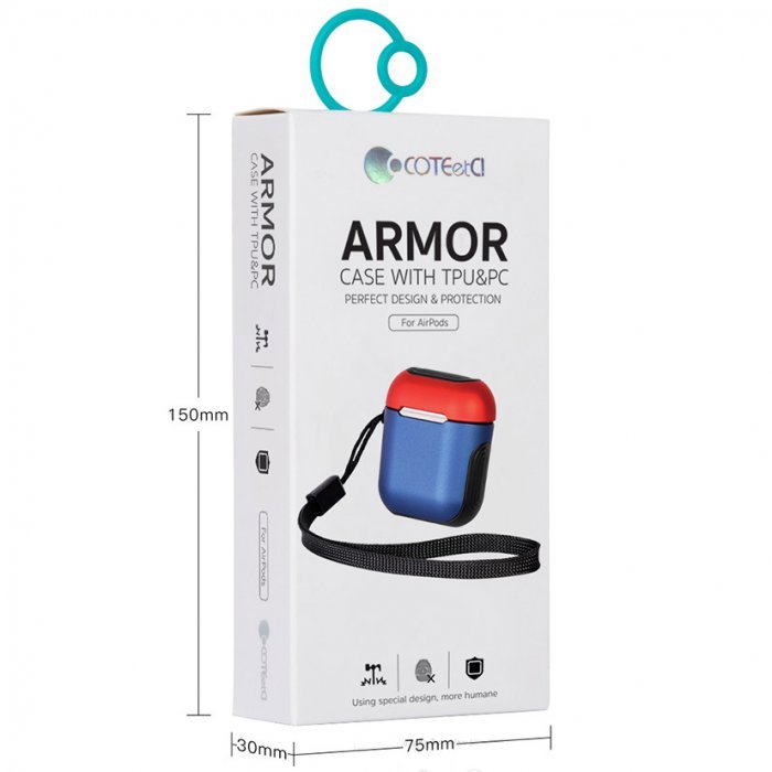 Защитный чехол Coteetci Armor красный + черный для Apple AirPods Защитный чехол Coteetci Armor красный + черный для Apple AirPods