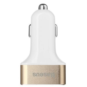 Автомобільний зарядний пристрій Baseus Smart voyage 3 USB, 5.2 Amp, золотистий + білий