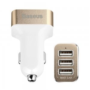 Автомобільний зарядний пристрій Baseus Smart voyage 3 USB, 5.2 Amp, золотистий + білий