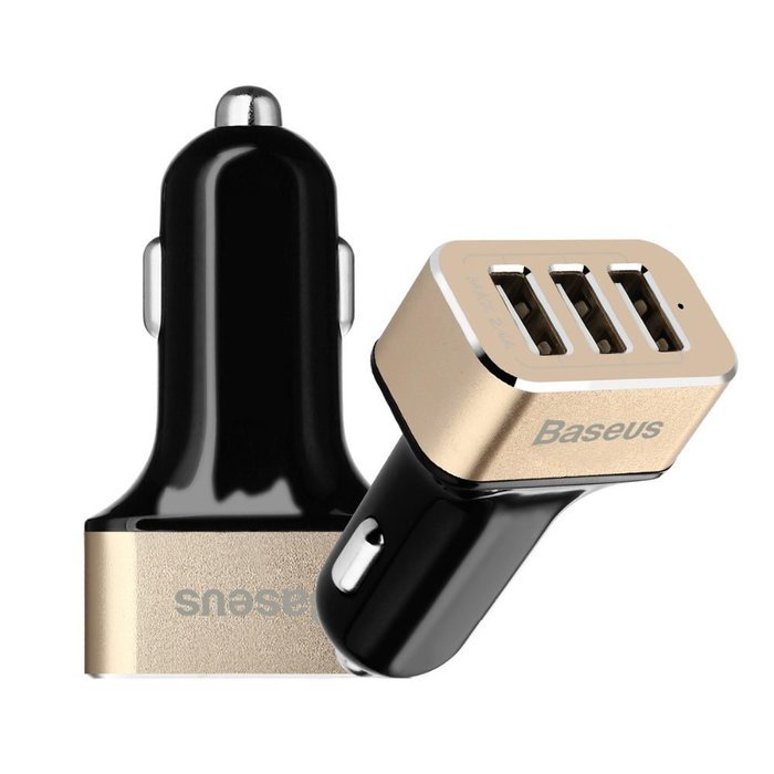Автомобільний зарядний пристрій Baseus Smart voyage 3 USB, 5.2 Amp, золотистий + чорний