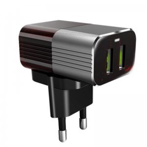 Мережевий зарядний пристрій H'MASTON Pro Adaptive Travel Charger H2206 2xUSB сіре