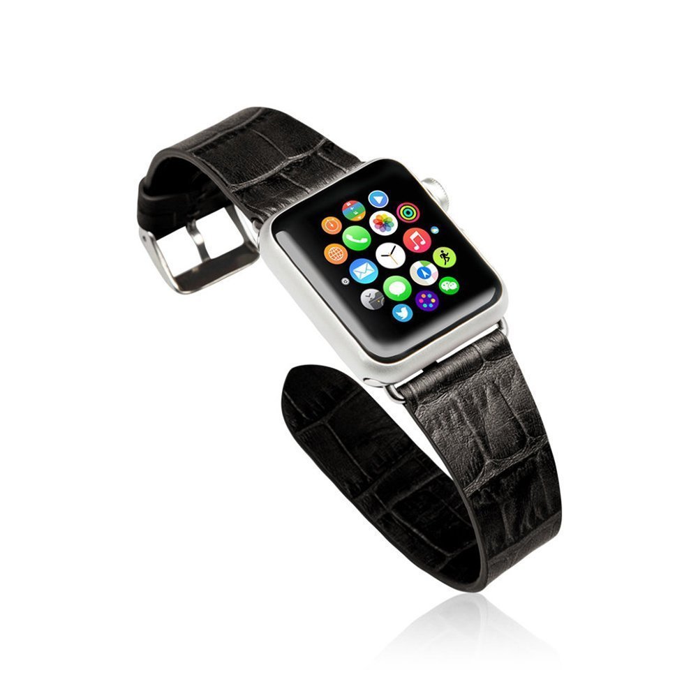 Ремешок для Apple Watch 38/40 мм - Jisoncase Genuine cow crocodile leather черный