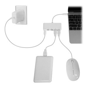 Хаб Macally для USB-C 3.1 порту на 4 USB-A 3.0 порту із зарядним USB-C 3.1 портом, білий (UC3HUB4C)