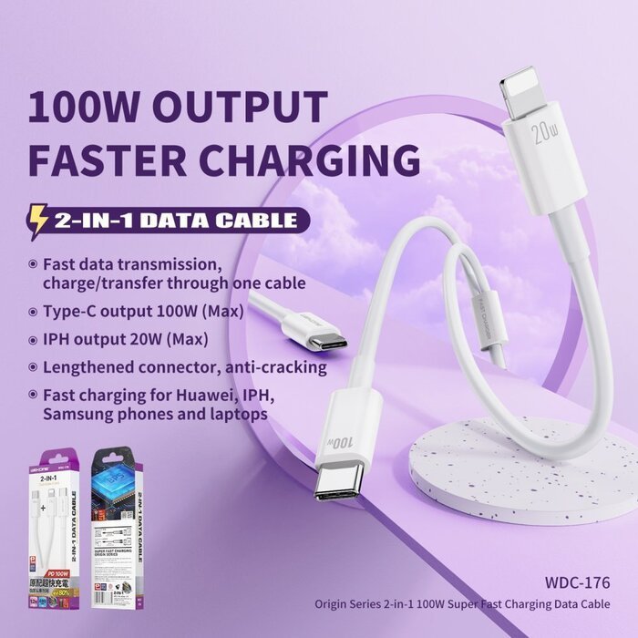 Кабель Wk Wekome Cable 2 in 1 (TYC to TYC & IPH) (100W) білий (WDC-176) Кабель Wk Wekome Cable 2 in 1 (TYC to TYC & IPH) (100W) білий (WDC-176)