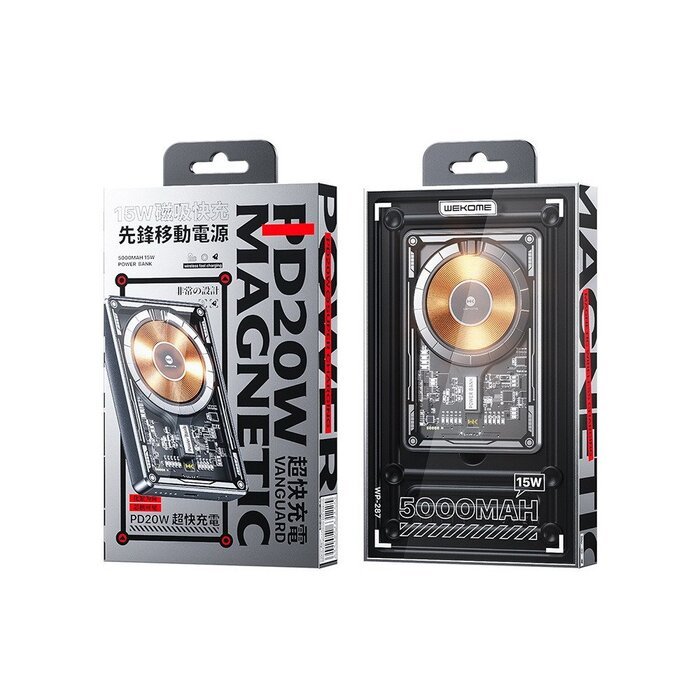 Зовнішній акумулятор Wekome Vanguard Magnetic 5000mAh чорний (WP-287) Зовнішній акумулятор Wekome Vanguard Magnetic 5000mAh чорний (WP-287)